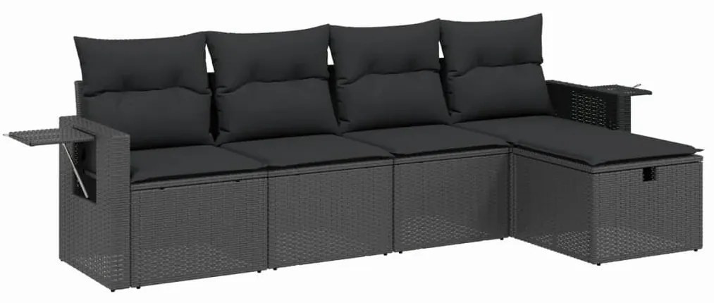 Set divani da giardino 5 pz con cuscini in polyrattan nero