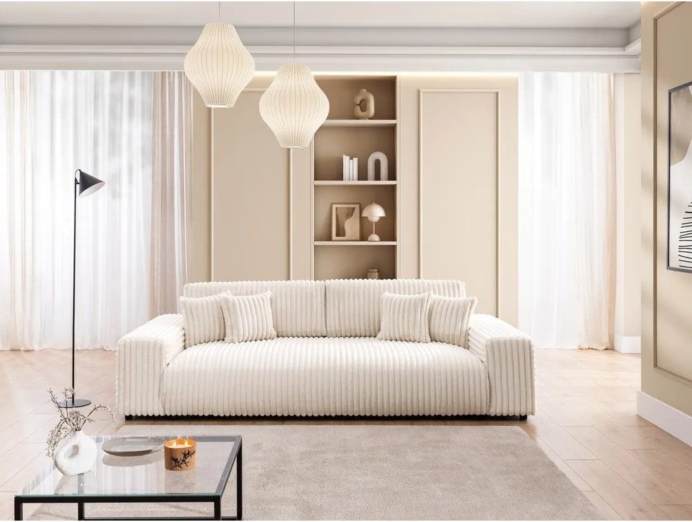 Divano color crema allungabile/con contenitore con rivestimento in velluto a coste 260 cm Justin – Ropez