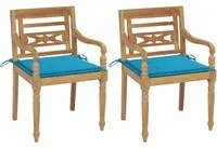 Sedie Batavia 2 pz con Cuscini Blu in Massello di Teak 3062131