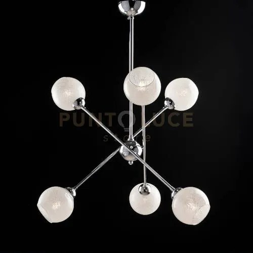 Lampadario sospensione lola, 6 luci design moderno cromo sfere vetr...