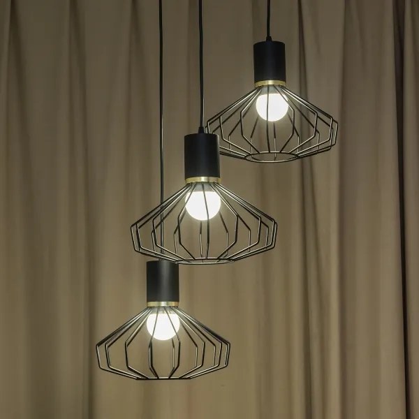 Lampadario a sospensione con cavo SOLANO 3xE27/15W/230V nero/oro