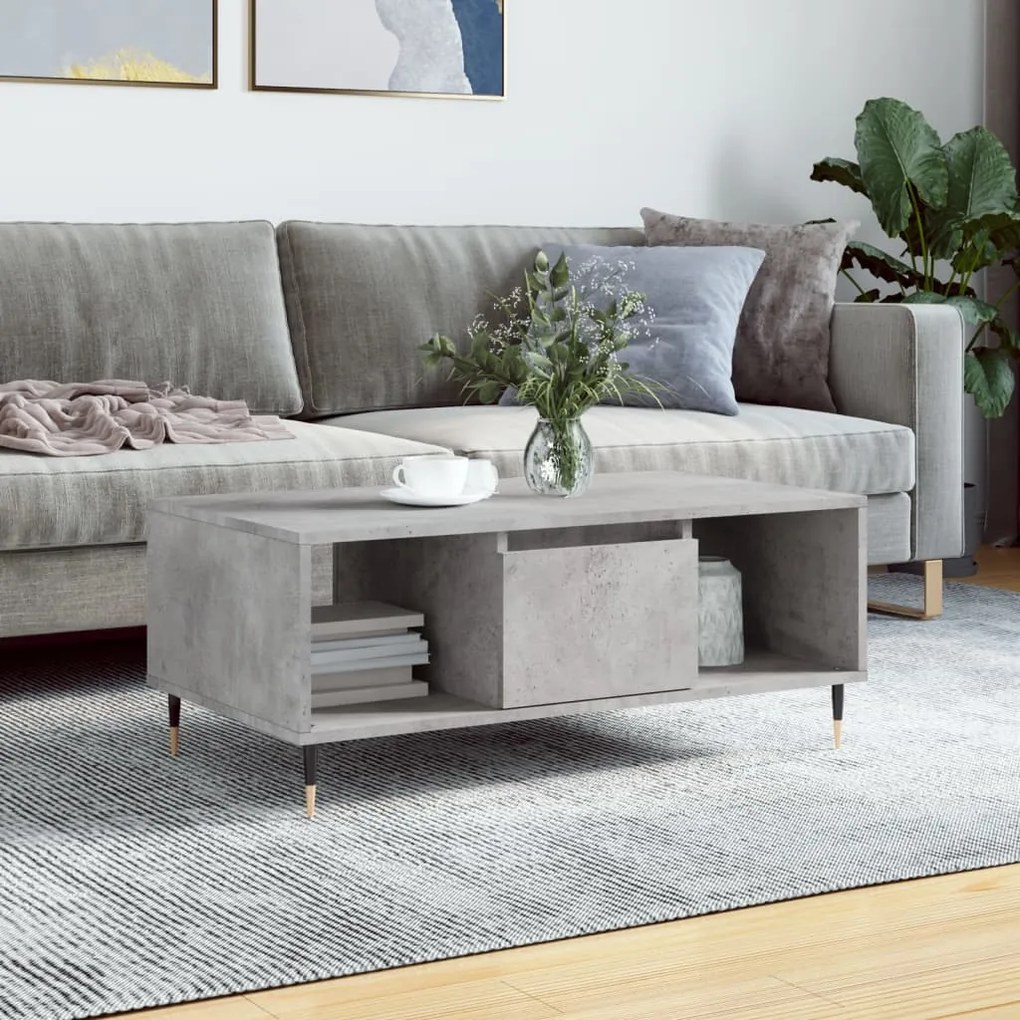 Tavolino Salotto Grigio Cemento 90x50x36,5 Cm Legno Multistrato /