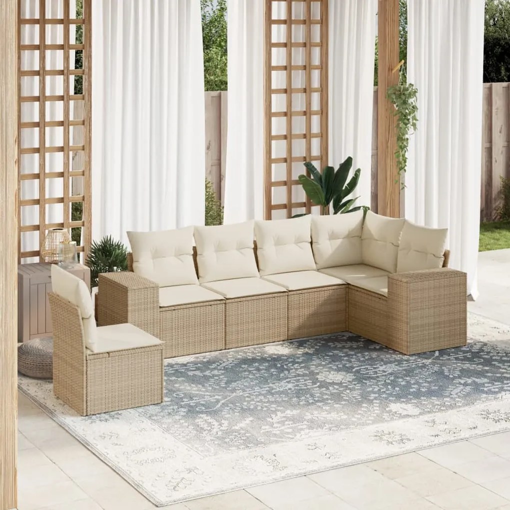 Set Divano da Giardino 6 pz con Cuscini Beige in Polyrattan