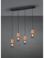 Sospensione Tosh Nero 4xE27 Legno E Gabbia Metallica L65 cm Trio Lighting