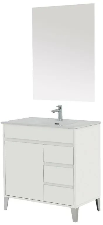Mobile bagno a terra da 80 cm linea Way bianco lucido con specchio e lavabo