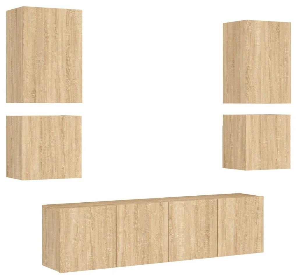 Mobili tv a muro 6pz rovere sonoma in legno multistrato