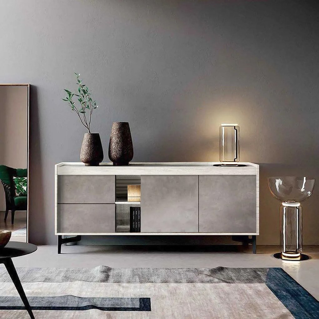 Madia moderna, 2 ante 2 cassetti e vano a giorno