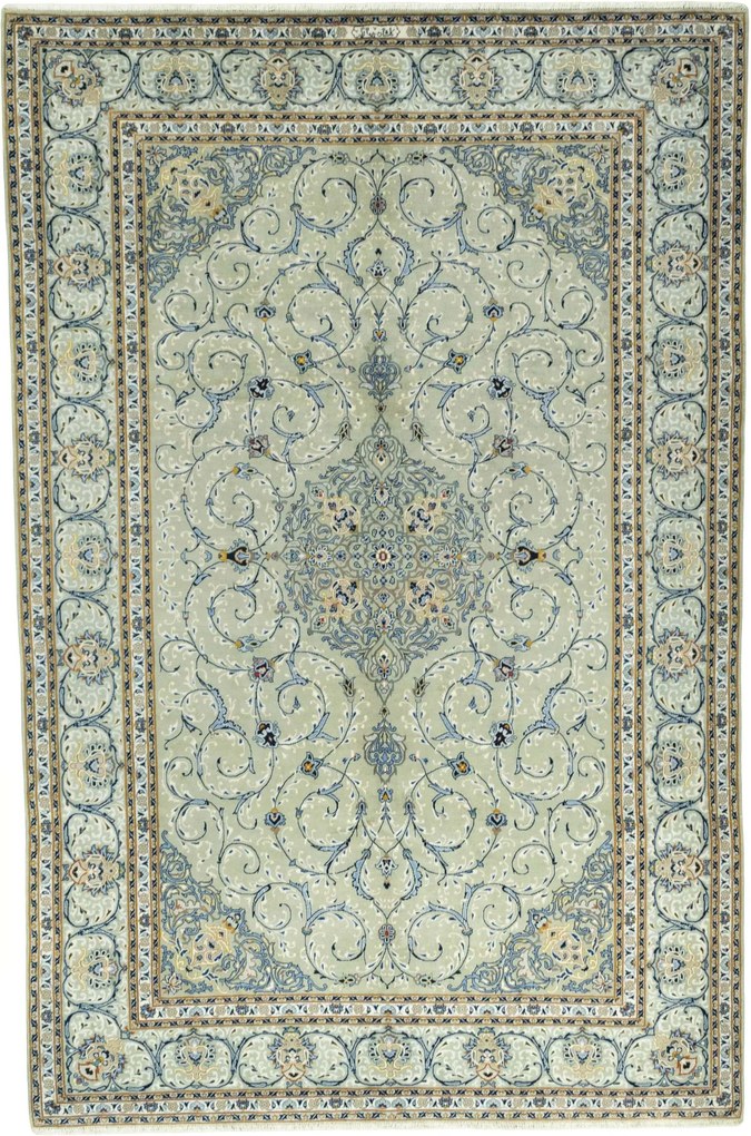 Kashan Tappeto 230x360 Verde (Iran) Annodato A Mano