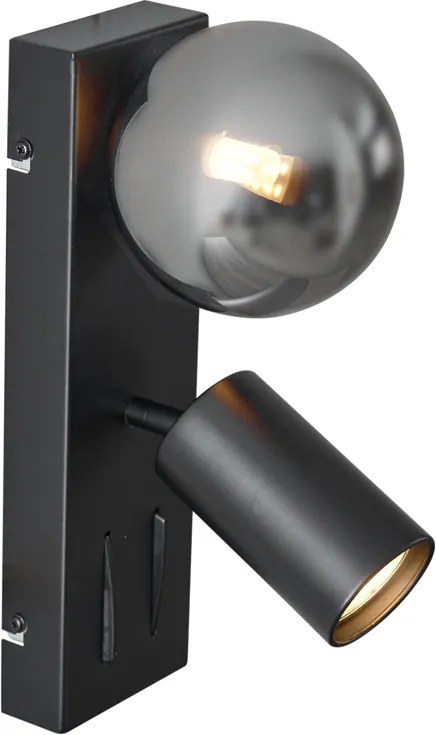 Lampada da parete moderna nera a 2 luci inclinabile con porta USB-C - Lesly