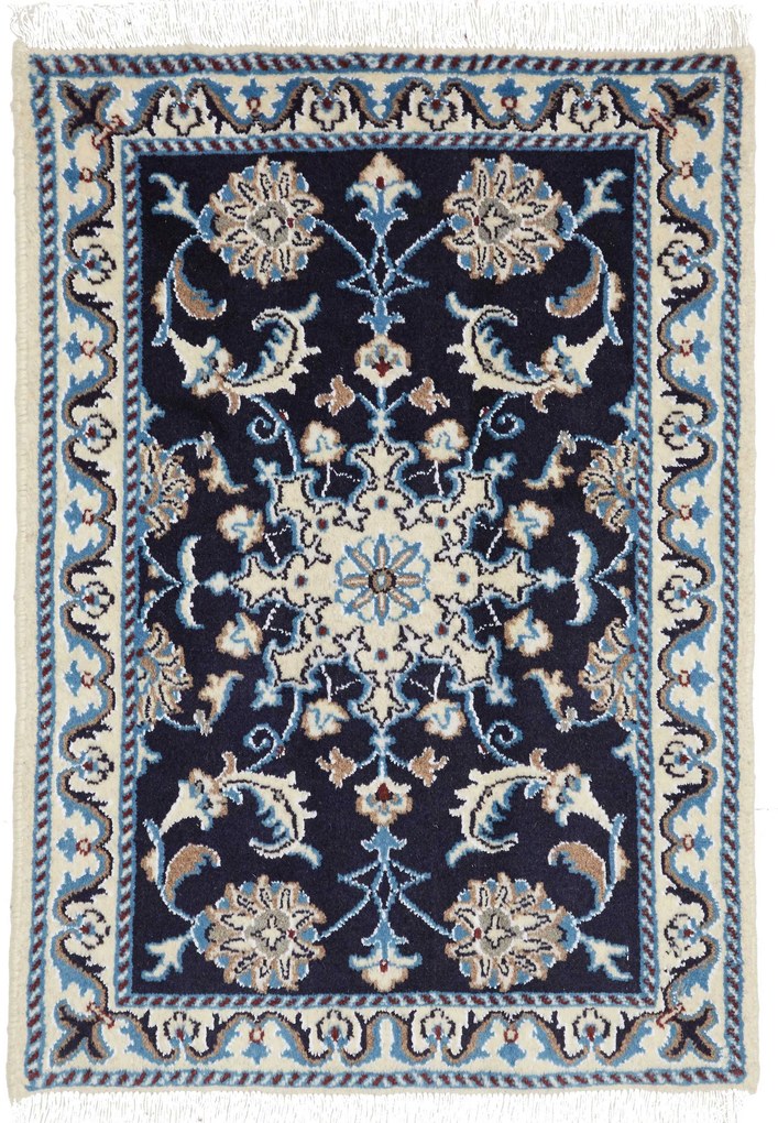 Nain Tappeto 90x60 Blu (Iran) Annodato A Mano
