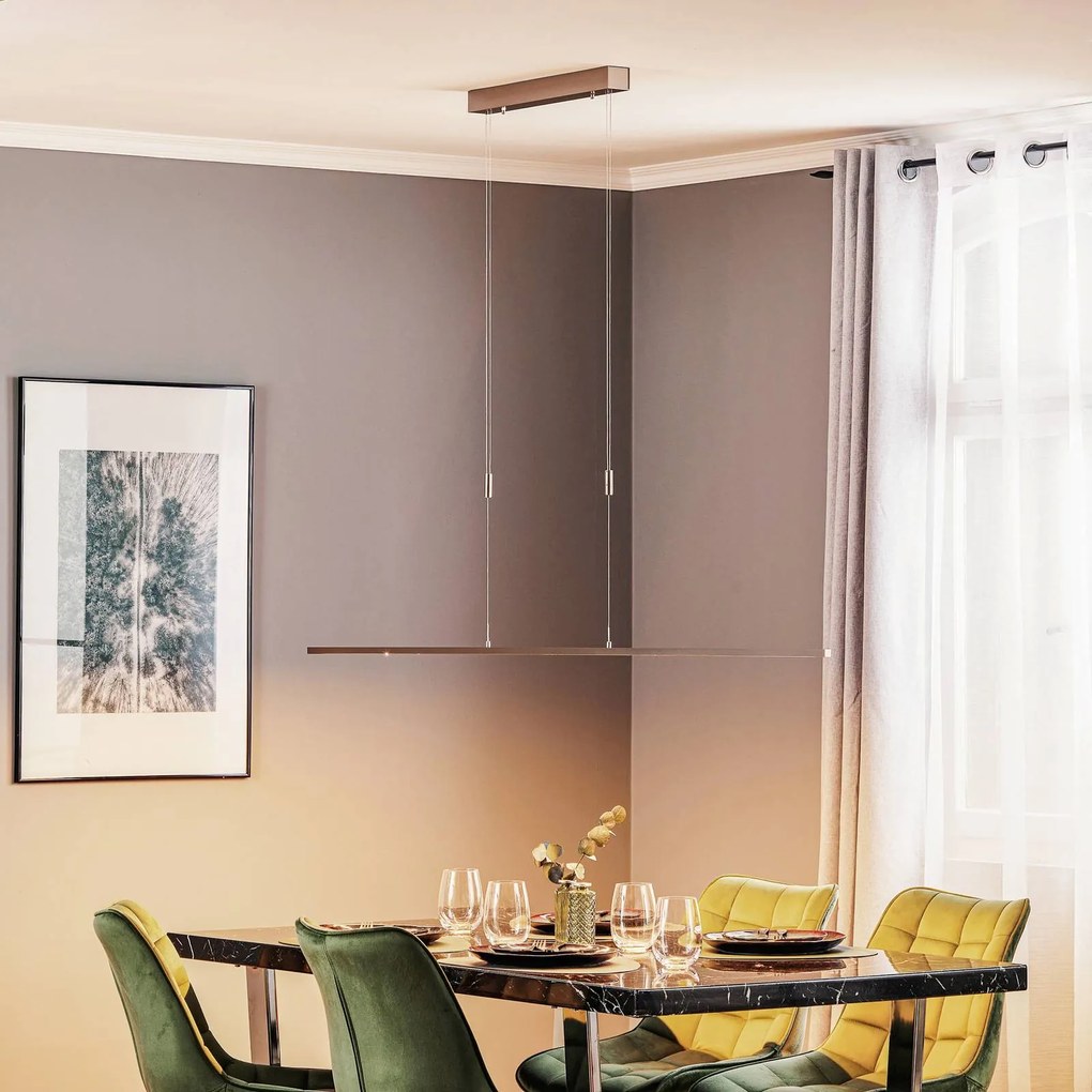 Lampada a sospensione Quitani LED Tolu, nichel, lunghezza 178 cm