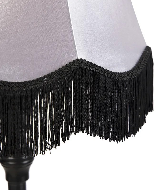 Lampada da terra nera con paralume granny nero e grigio - Classico