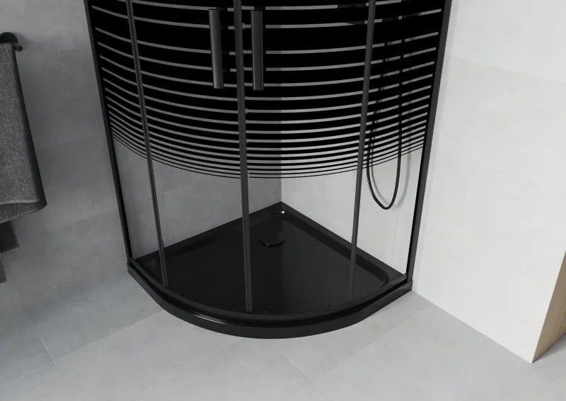 Mexen Rio cabina doccia semicircolare 80 x 80 cm, fasce nere, nero + piatto doccia Flat, nero - 863-080-080-70-20-4170B
