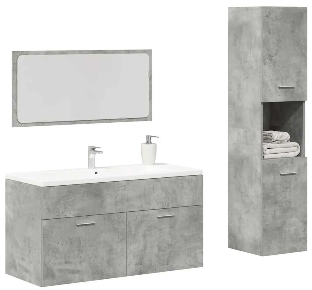 Set Mobili Da Bagno 3 Pz Grigio Cemento İn Legno Multistrato /