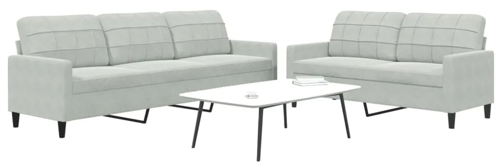 Set Di Divani 2 Pz Con Cuscini Grigio Chiaro İn Velluto /