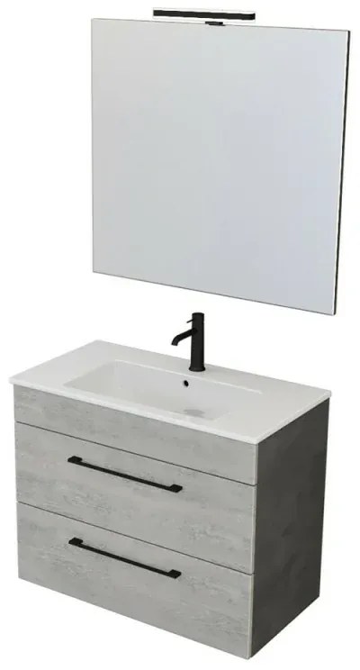Mobile bagno sospeso 80 cm Smart grigio legno/lava con specchio
