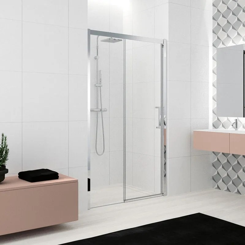 Porta doccia scorrevole L 96-102 cm x H 200 cm per nicchia in vetro trasparente SP. 8 mm, profilo lucido cromo, serie Lead