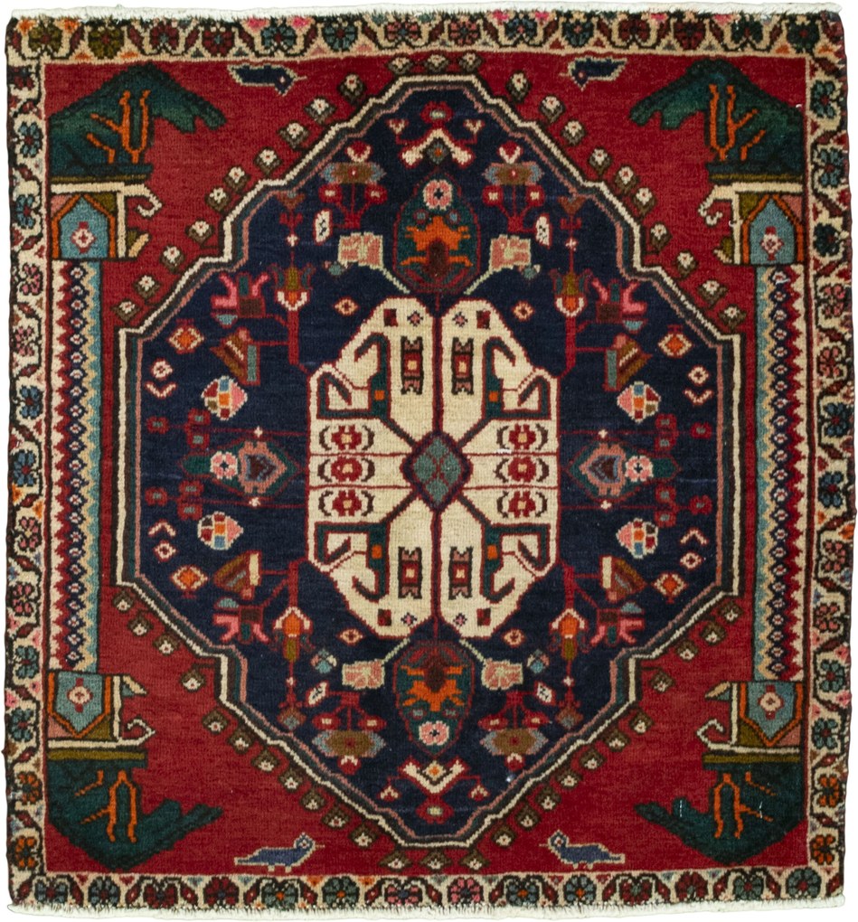Shiraz Tappeto 70x70 Blu (Iran) Annodato A Mano