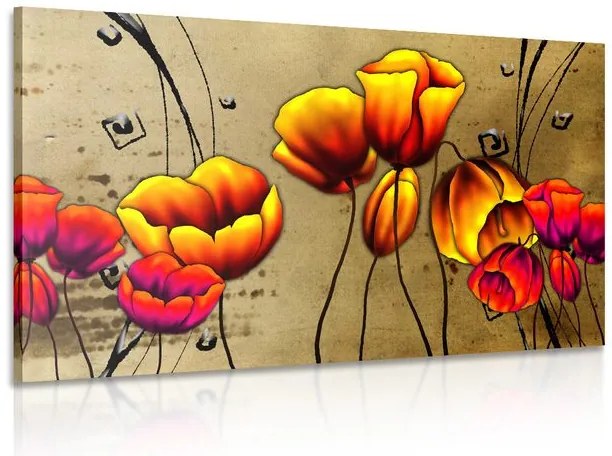 Quadro su tela – Papaveri rossi in stile etnico