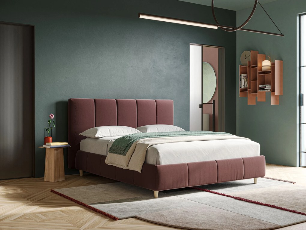Laura letto imbottito contenitore e sfoderabile in microfibra velluto impermeabile T09