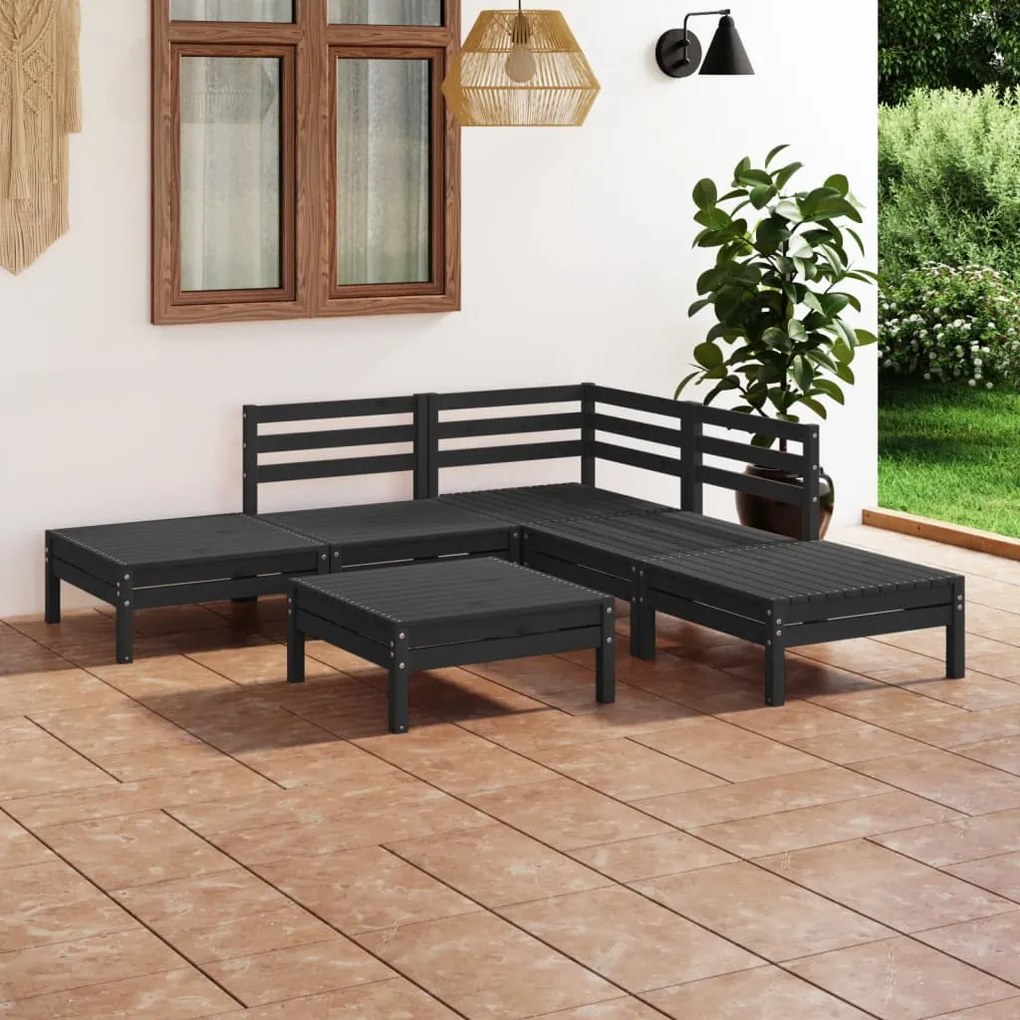 Set salotto da giardino 6 pz in legno massello di pino nero