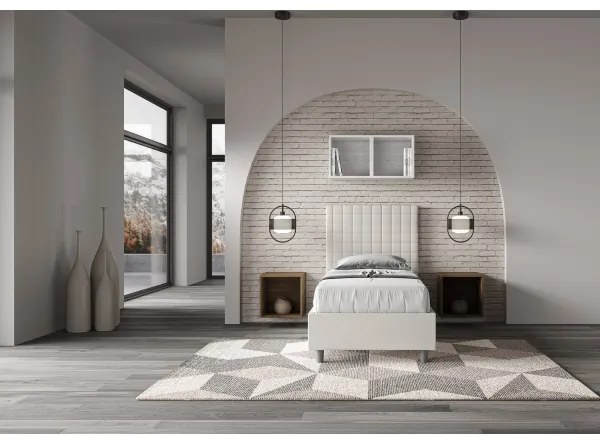 Letto singolo contenitore imbottito 80x190 similpelle bianco Sunny