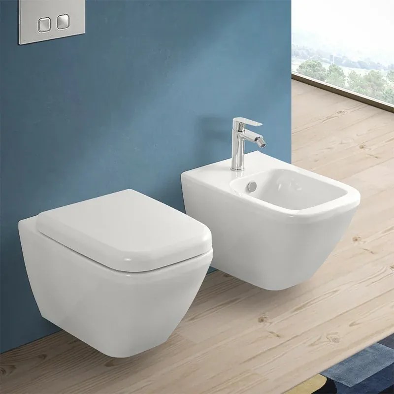 Wc sospeso senza brida Rimless in ceramica bianco lucida Square