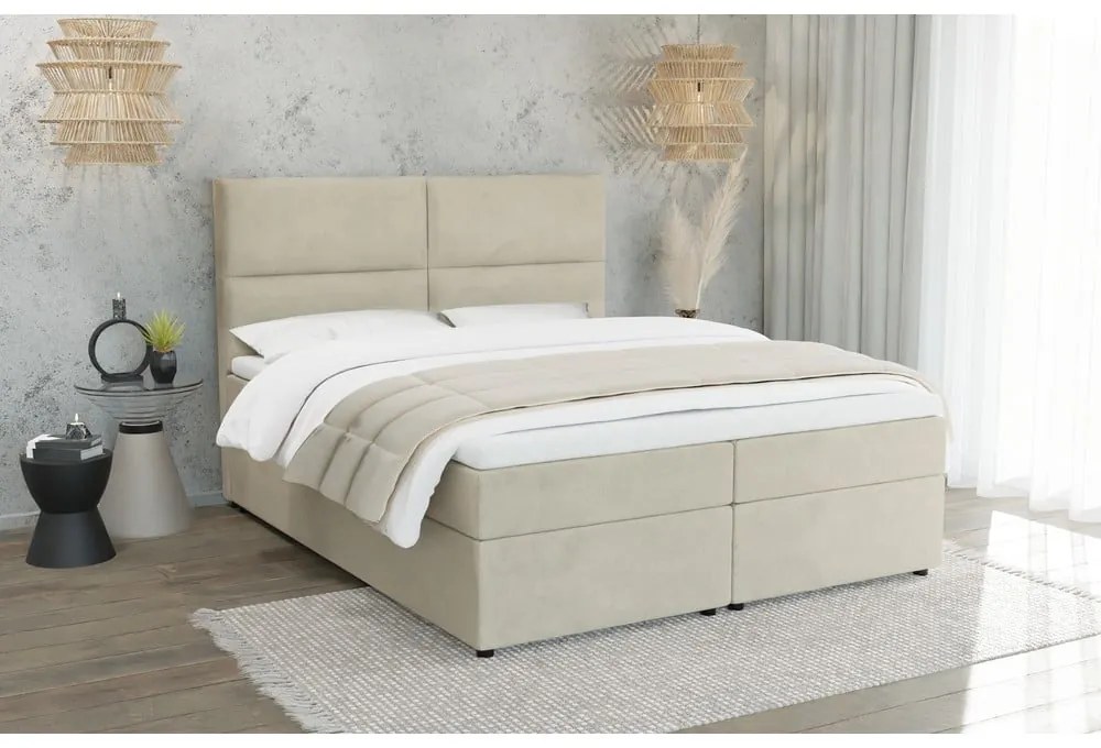 Letto matrimoniale imbottito beige con spazio contenitivo e rete 140x200 cm Rico - Ropez