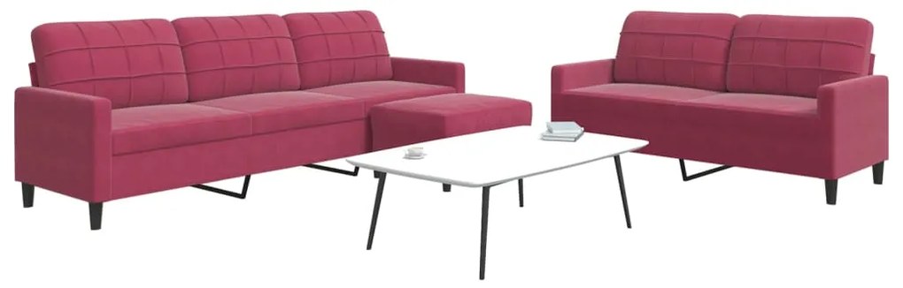 Set Di Divani 3 Pz Con Cuscini Rosso Vino İn Velluto /