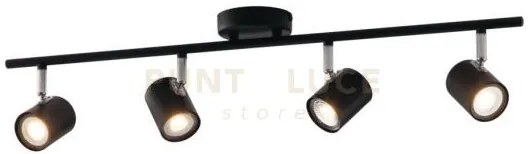 Spot zero nero 4 luci attacco gu10 70x9,7x7cm in metallo orientabile