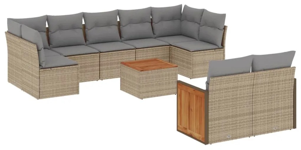 Set Divano da Giardino 10 pz con Cuscini Beige in Polyrattan