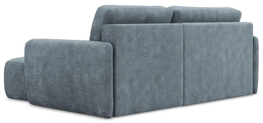 Divano angolare blu polveroso allungabile/con contenitore (con penisola a destra/con chaise lounge) con rivestimento in ciniglia Lilo – Makamii