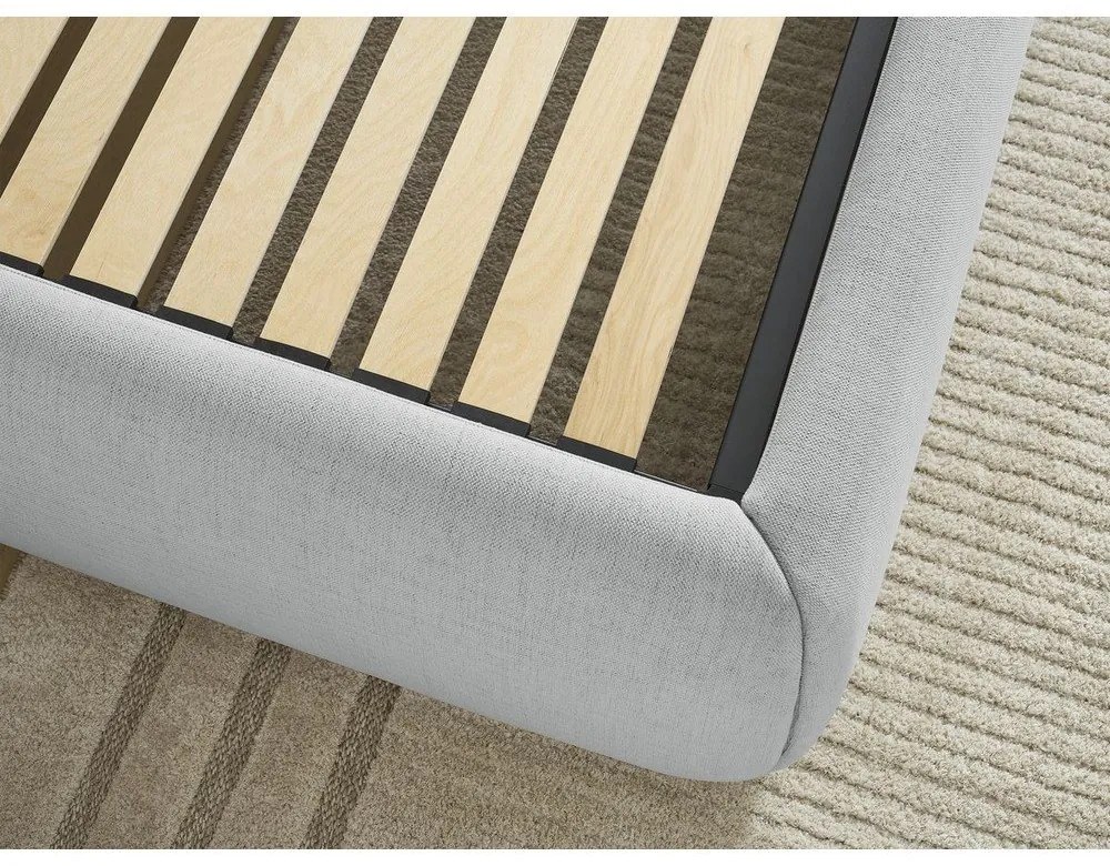 Letto matrimoniale imbottito grigio chiaro con contenitore/senza testiera con rete inclusa 160x200 cm Inera – Bobochic Paris