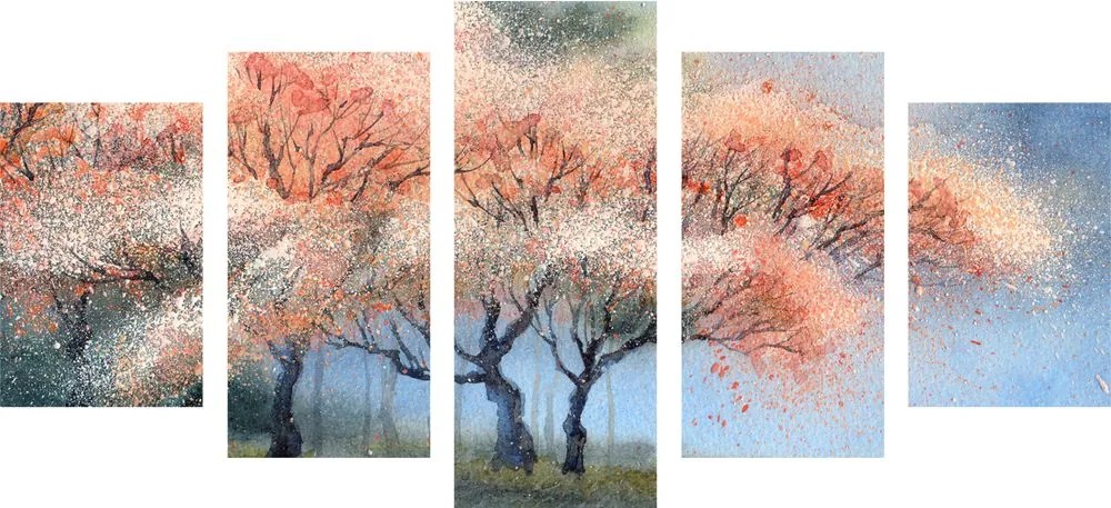 Quadri 5 pezzi – Alberi fioriti ad acquerello