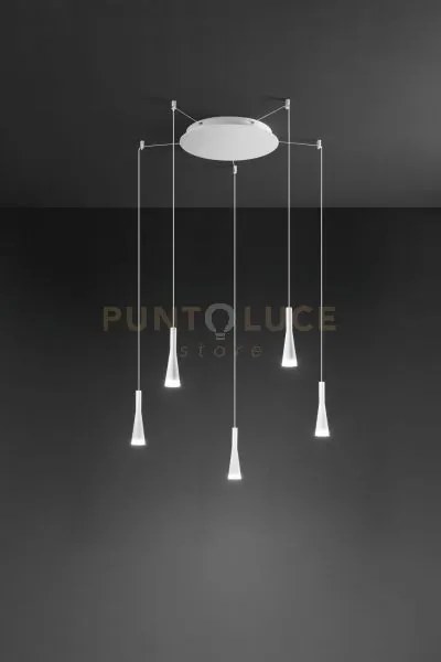 Sospensione in alluminio colore bianco 5 luci cone led 35w 3000k cr...