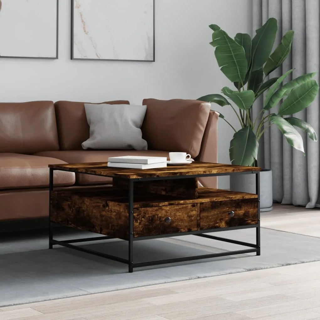 Tavolino Da Salotto Rovere Fumo 80x80x45 Cm Legno Multistrato /