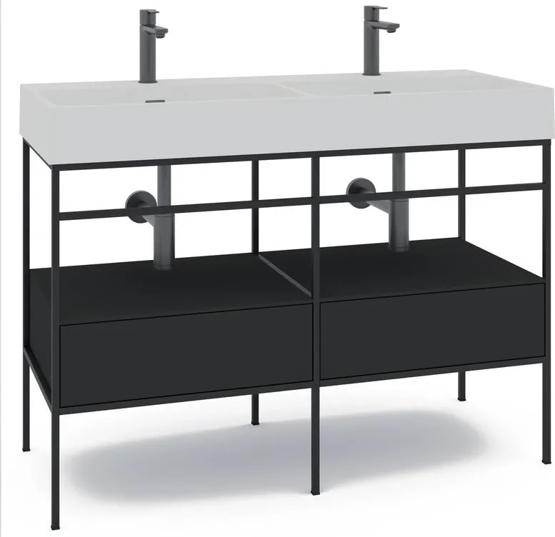 Mobile bagno da terra con lavabo L 120 x H 89 x P 45.5 cm nero 2 cassetti per doppia vasca Outline