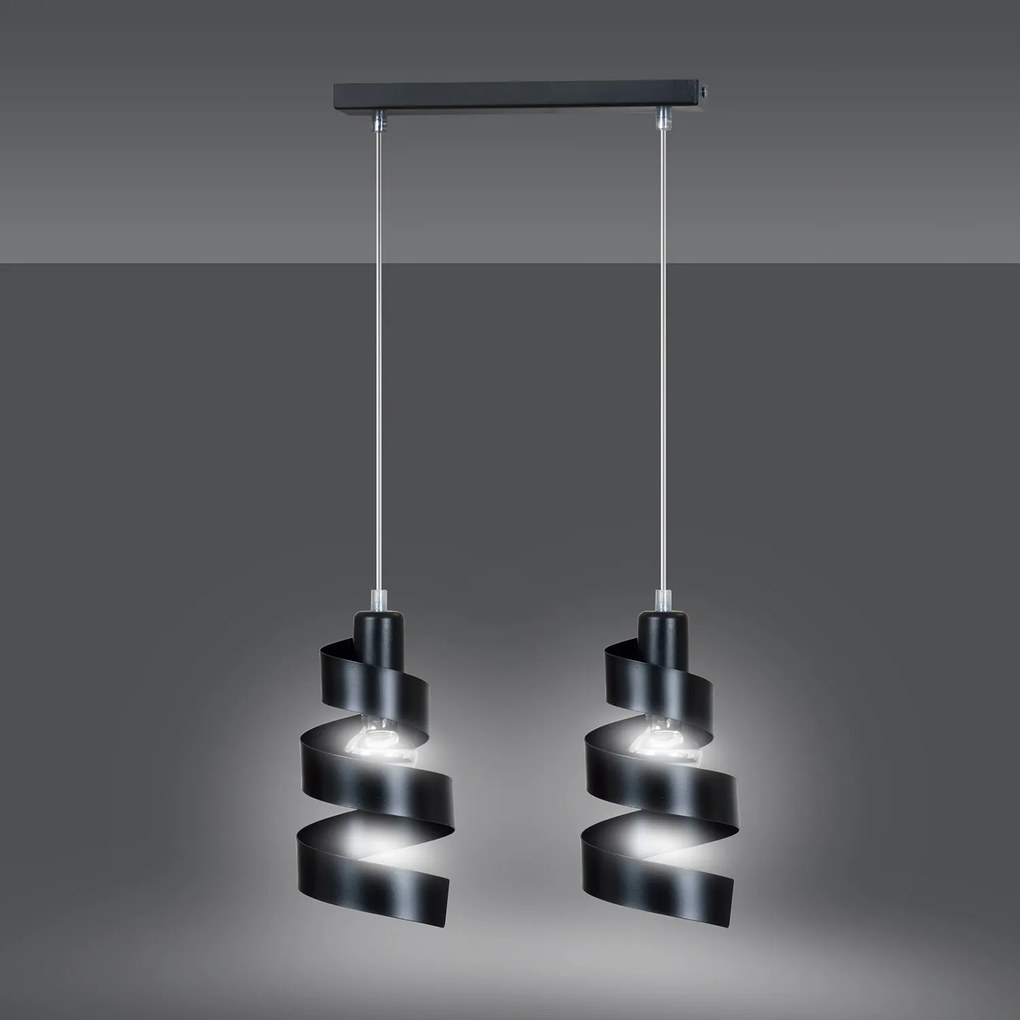 Lampadario Moderno 2 Luci Tristano In Acciaio Nero Con Fasce A Spirale