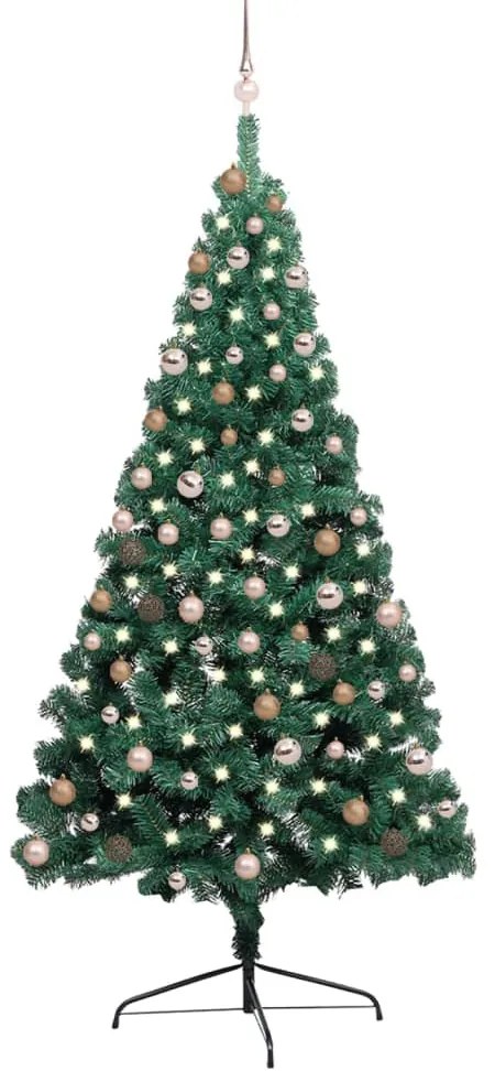 Albero di Natale a Metà Preilluminato con Palline, Albero di Natale a Metà Preilluminato con Palline Verde 210 cm II