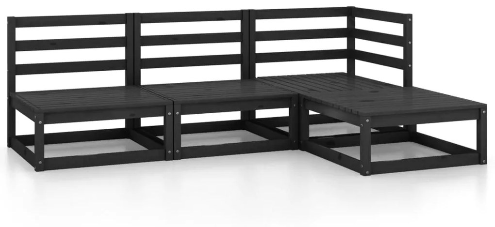 Set divani da giardino 4 pz nero in legno massello di pino
