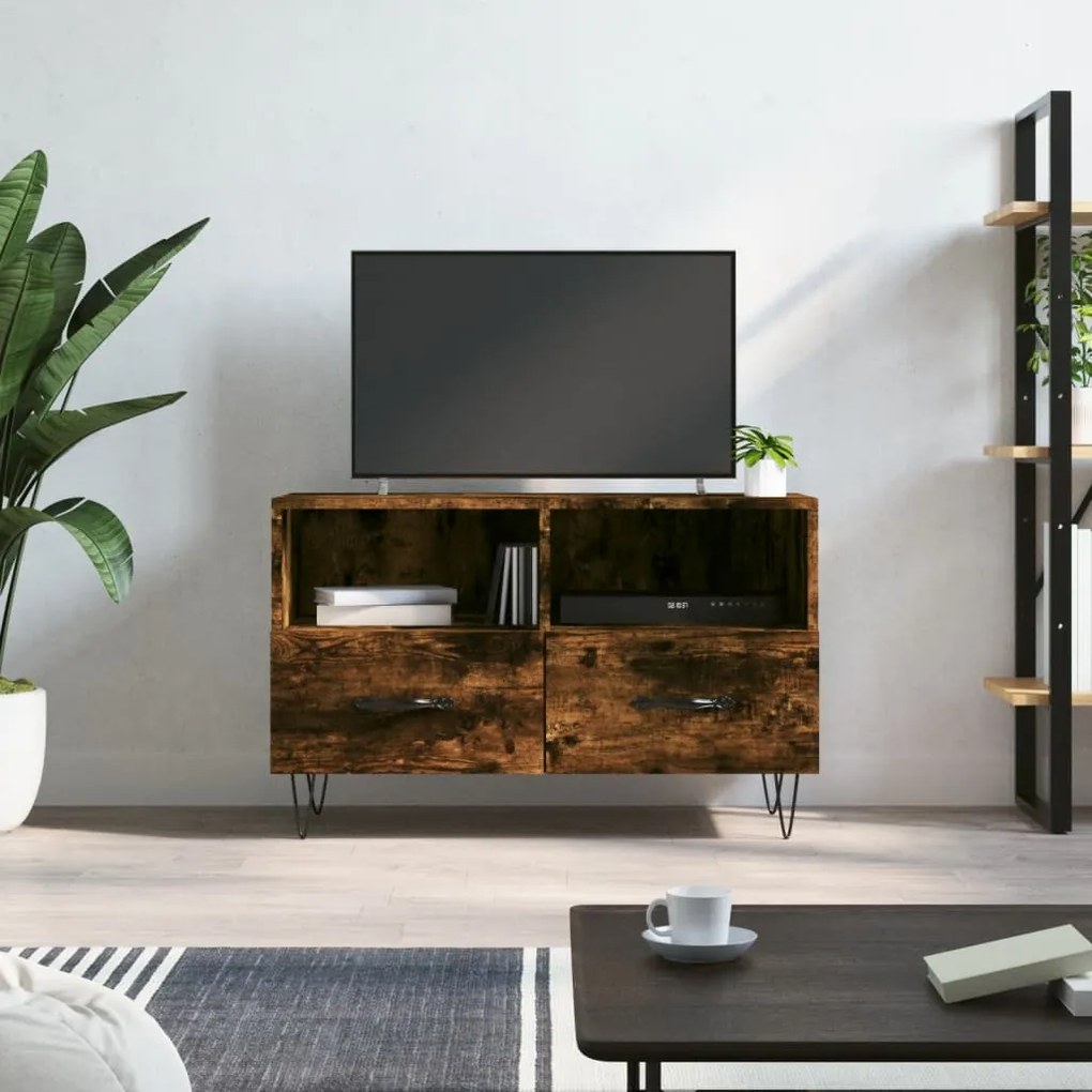 Mobile Porta TV Rovere Fumo 80x36x50 cm in Legno Multistrato