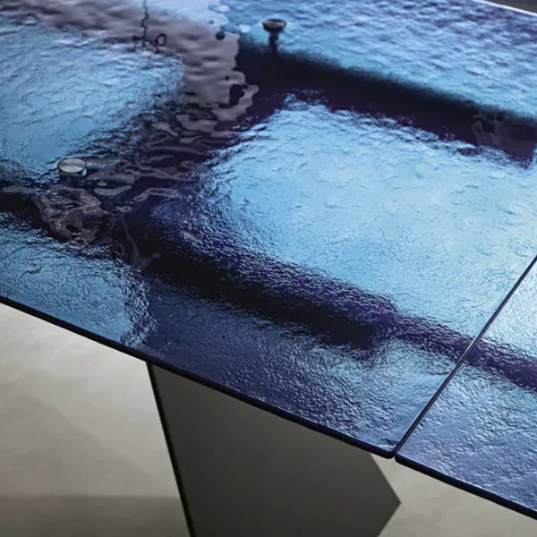 Tavolo allungabile 240 cm WATERS base in metallo Nero e piano in vetro Blu