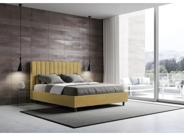 Letto matrimoniale e rete 160x200 in microfibra ocra Agueda
