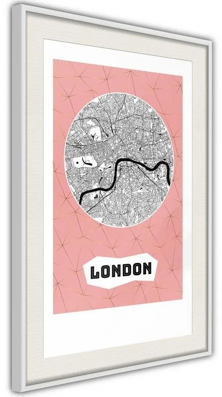 Poster  City map: London (Pink)  Cornice Quadri Cornice d'oro con passe-partout, Larghezza x Altezza Home decor 20x30