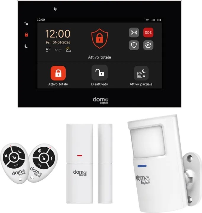 Kit sistema di allarme per appartamento, garage, casa senza fili Smart  BEGHELLI  WIFI/GSM 4G LORA con sensore di movimento, bianco