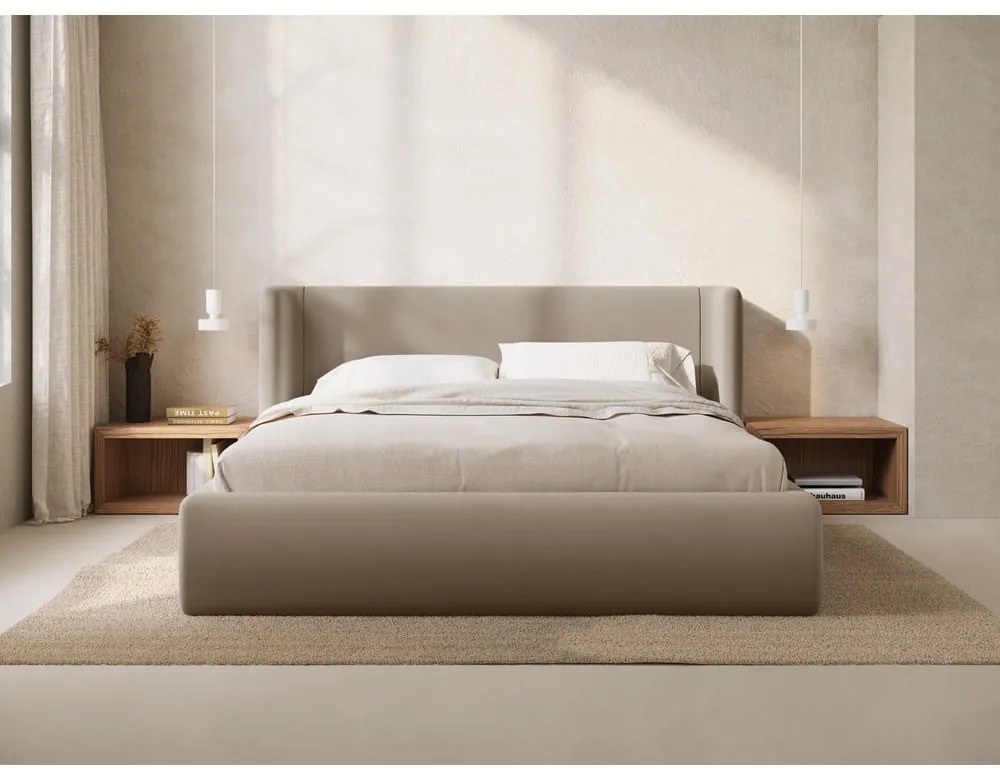 Letto matrimoniale imbottito marrone chiaro con contenitore con rete inclusa 160x200 cm Jason – Windsor &amp; Co Sofas