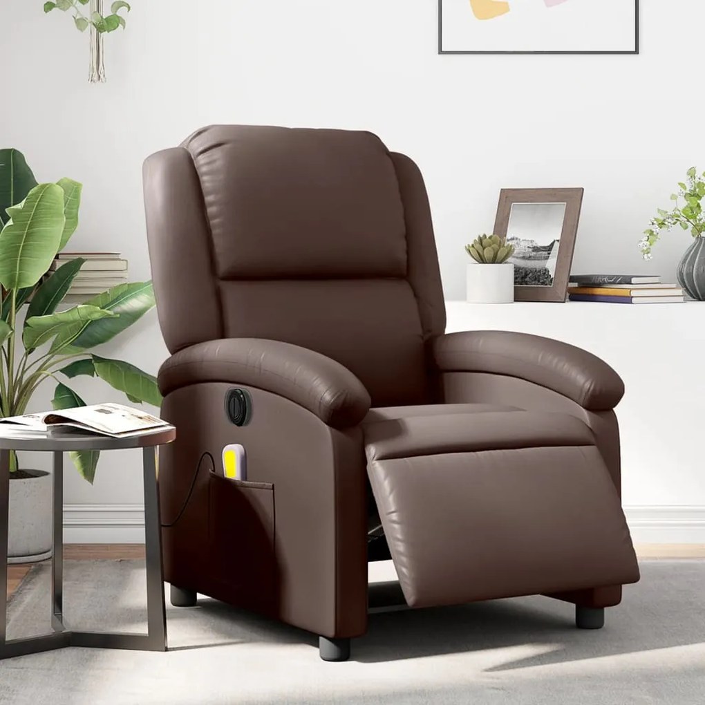 Poltrona Massaggiante Elettrica Marrone İn Similpelle /