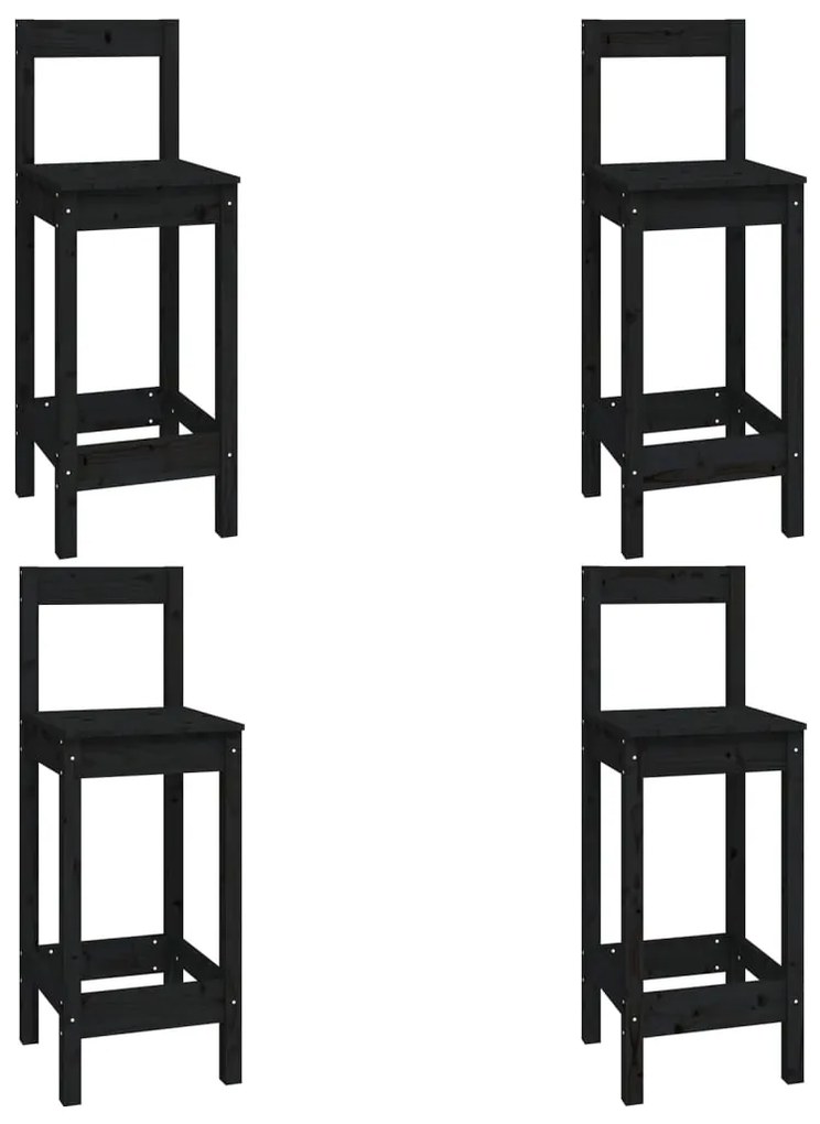 Set da bar 5 pz nero in legno massello di pino