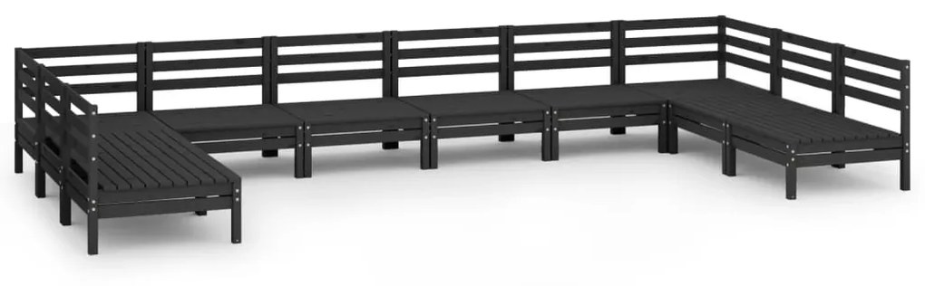 Set Salotto da Giardino 10 pz Nero in Legno Massello di Pino