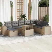 Set Divano da Giardino 9 pz con Cuscini Beige in Polyrattan 3327959